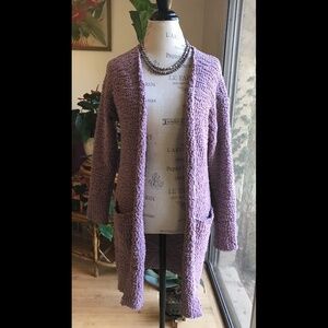 MEROKEETY Lavender Purple Open Front Long Sweater w/ Pockets Comfy Cozy Sz S